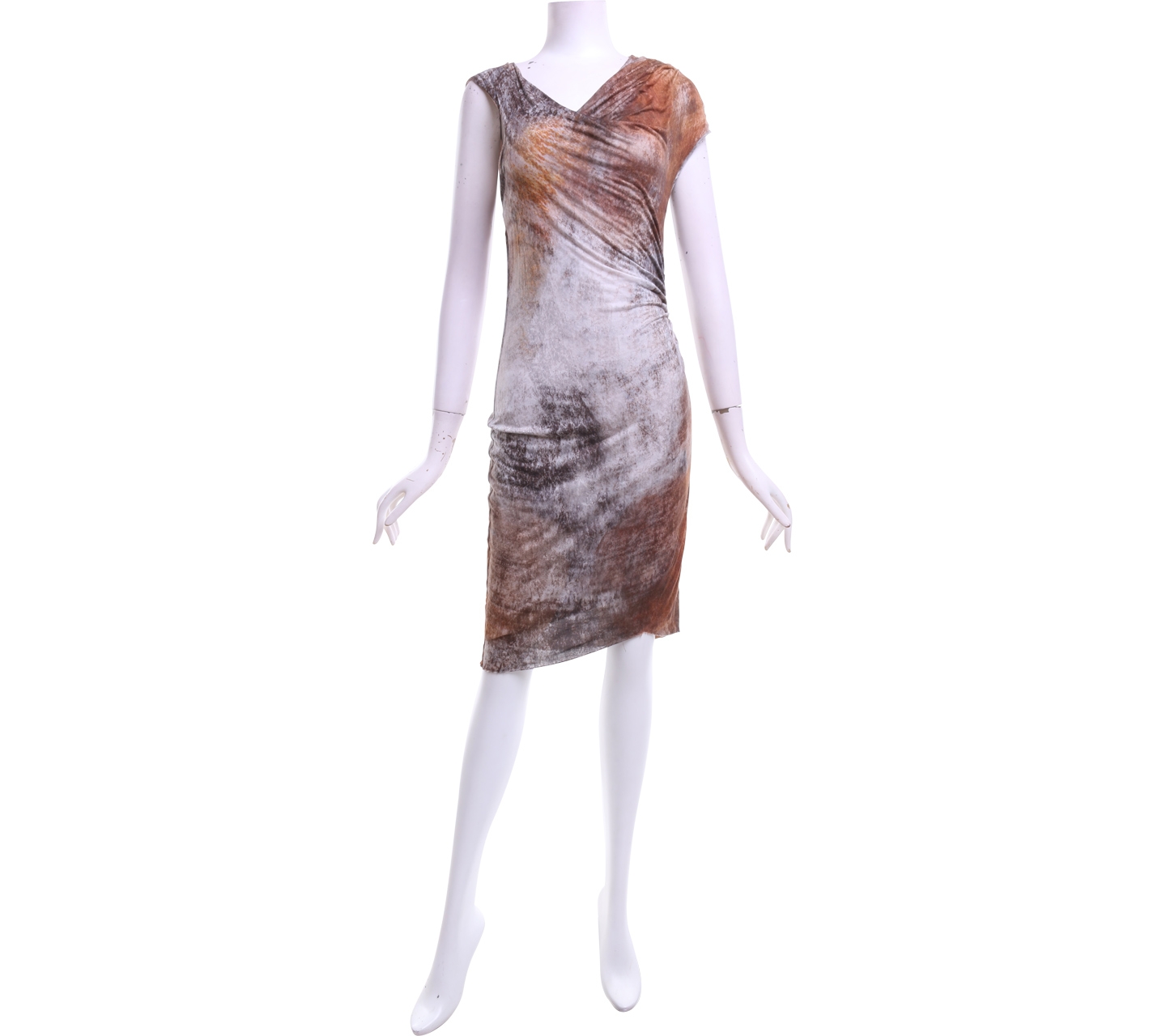 Helmut Lang Grey & Brown Cowl Neck Midi Dress