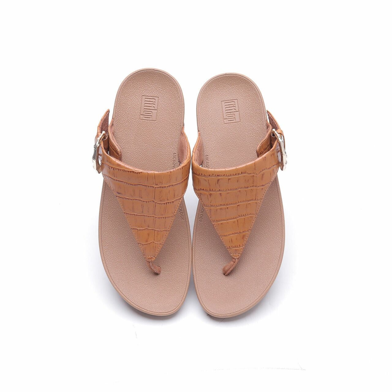 Fitflop Light Tan Lottie Croco Toe-Thongs Sandals