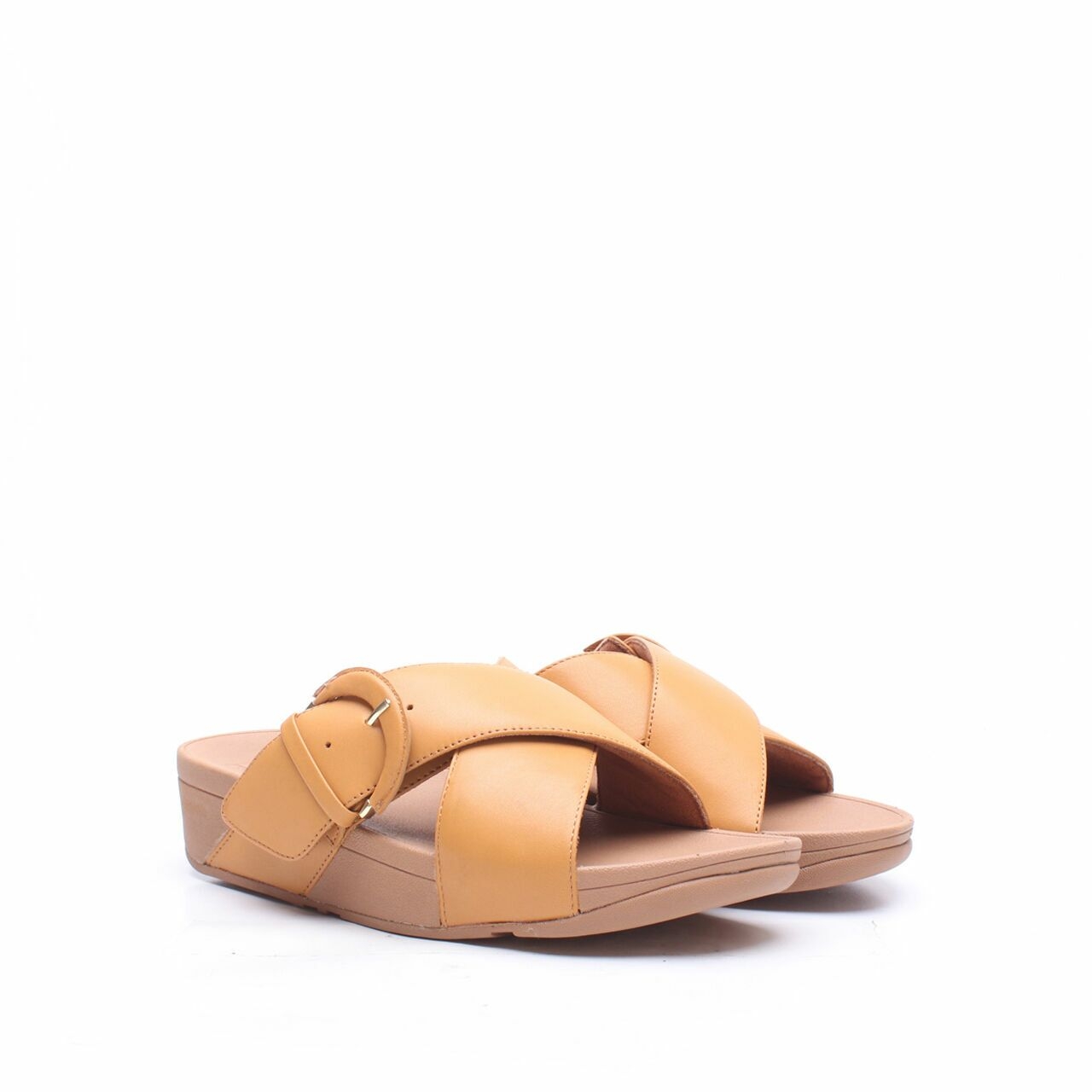 Fitflop Brown Lulu Buckle Slides Mustard Sandals