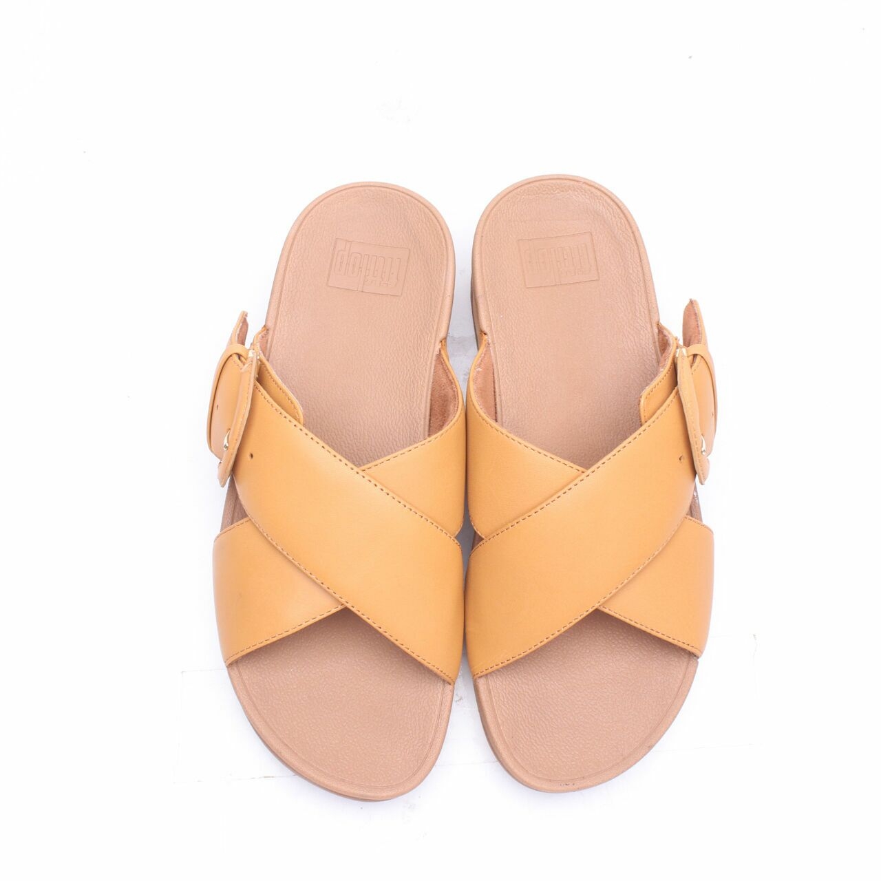 Fitflop Brown Lulu Buckle Slides Mustard Sandals