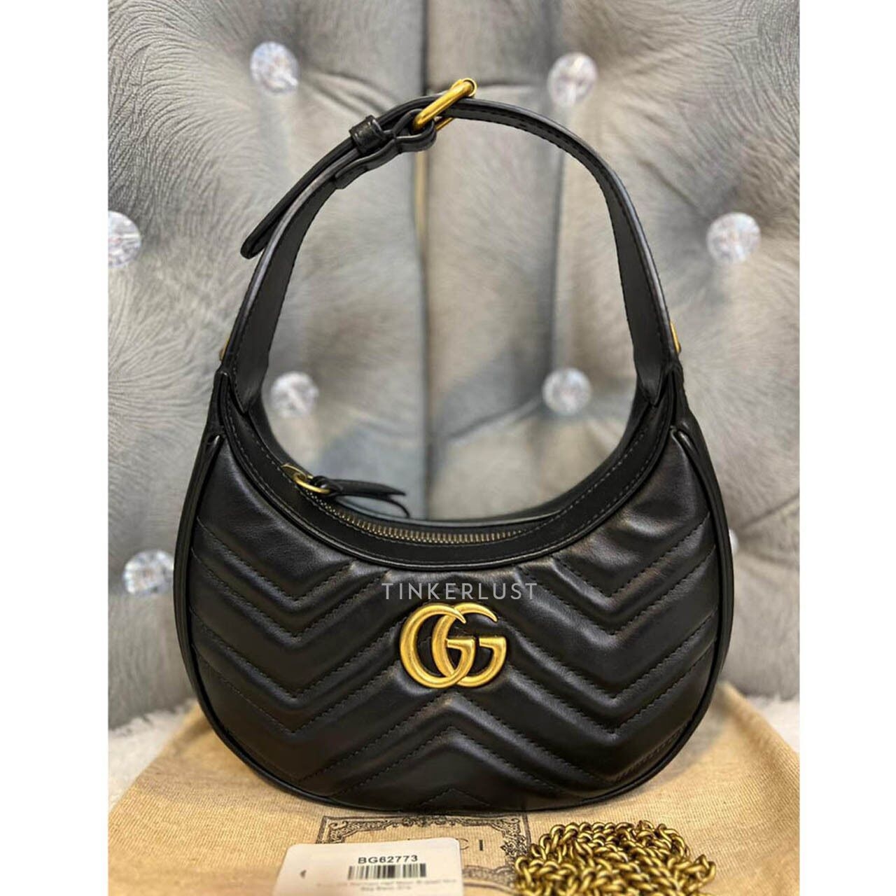 Gucci GG Marmont Half Moon Black GHW Shoulder Bag