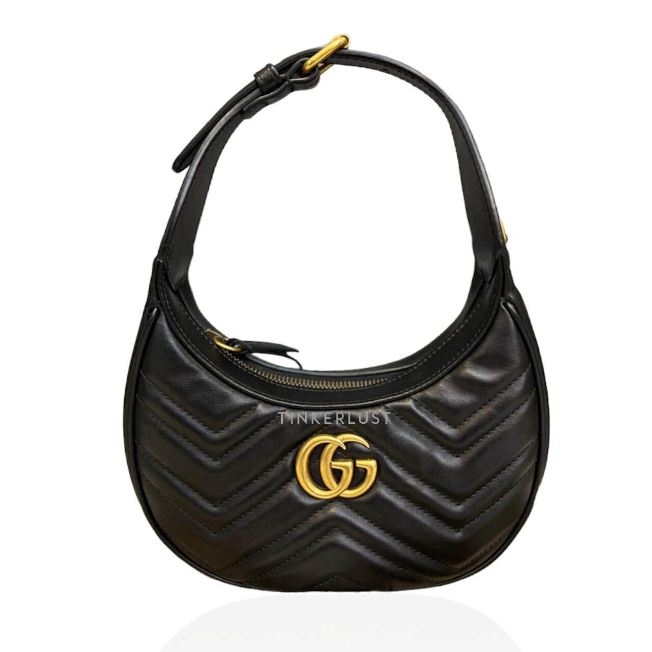 Gucci GG Marmont Half Moon Black GHW Shoulder Bag