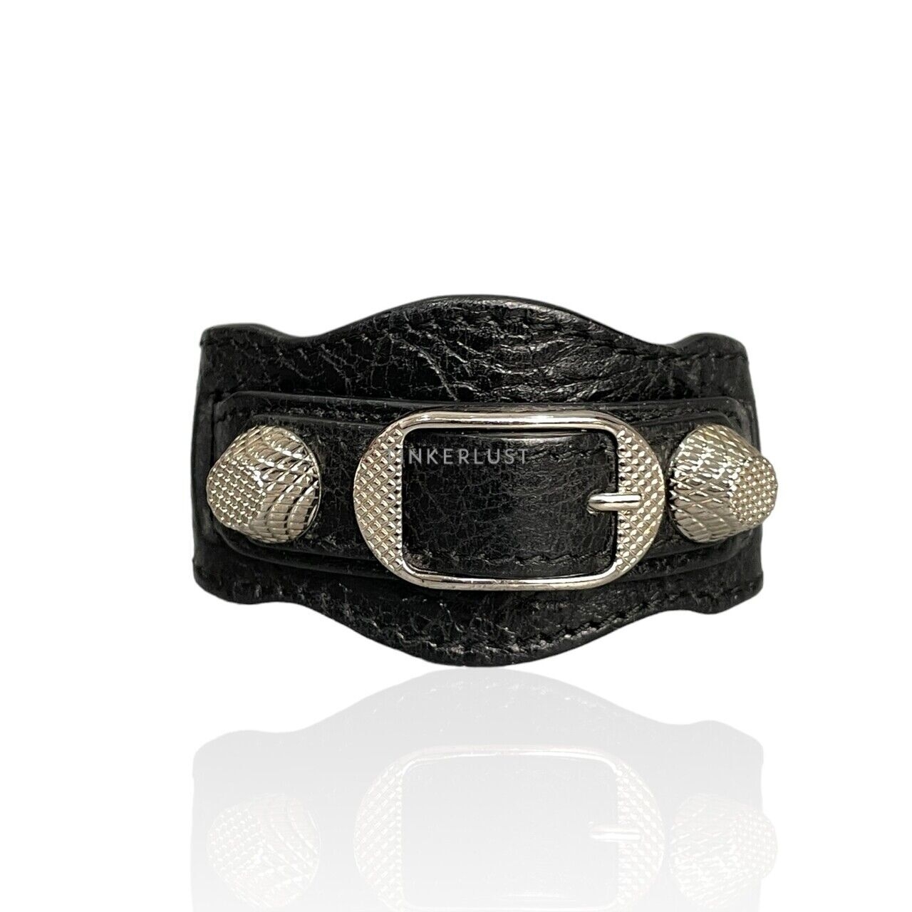 Balenciaga Black Lambskin Leather Arena Giant Silver Bracelet