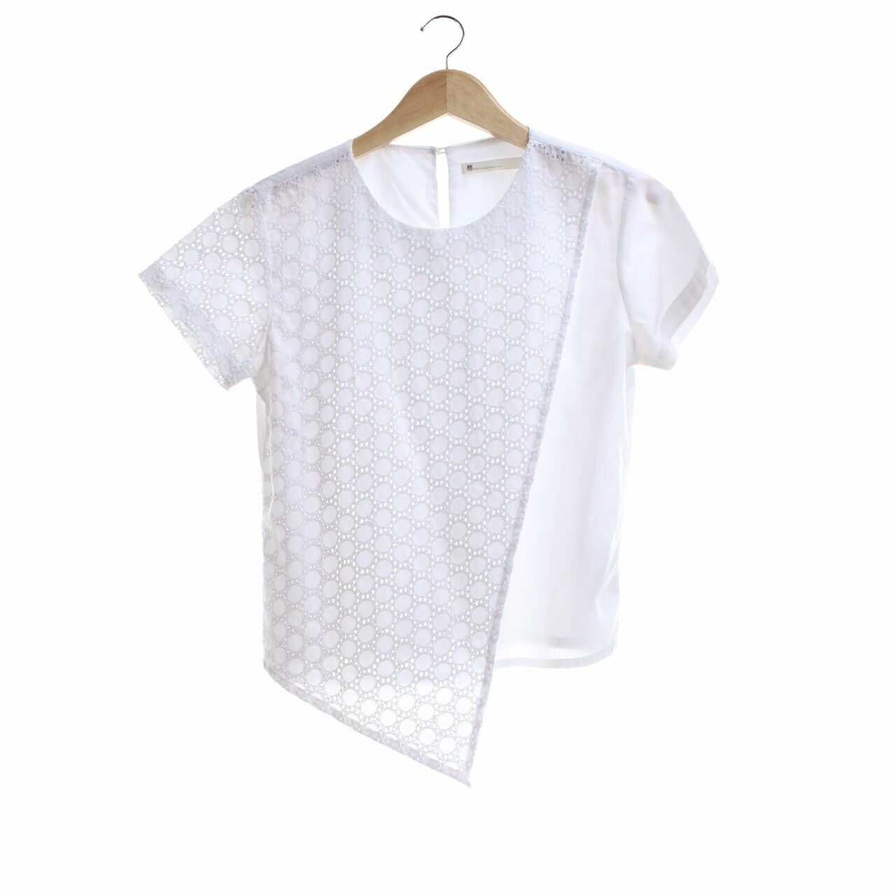 Dot Dtails White Perforated Blouse