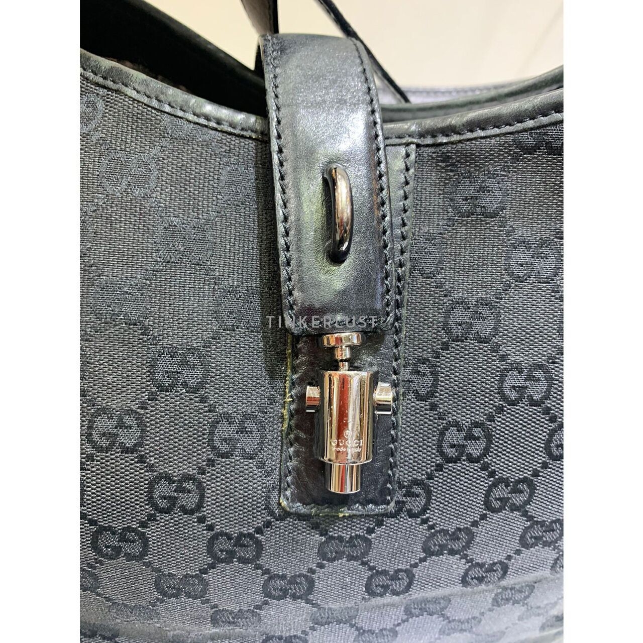 Gucci Jackie Large Black Canvas Shoulder Bag 