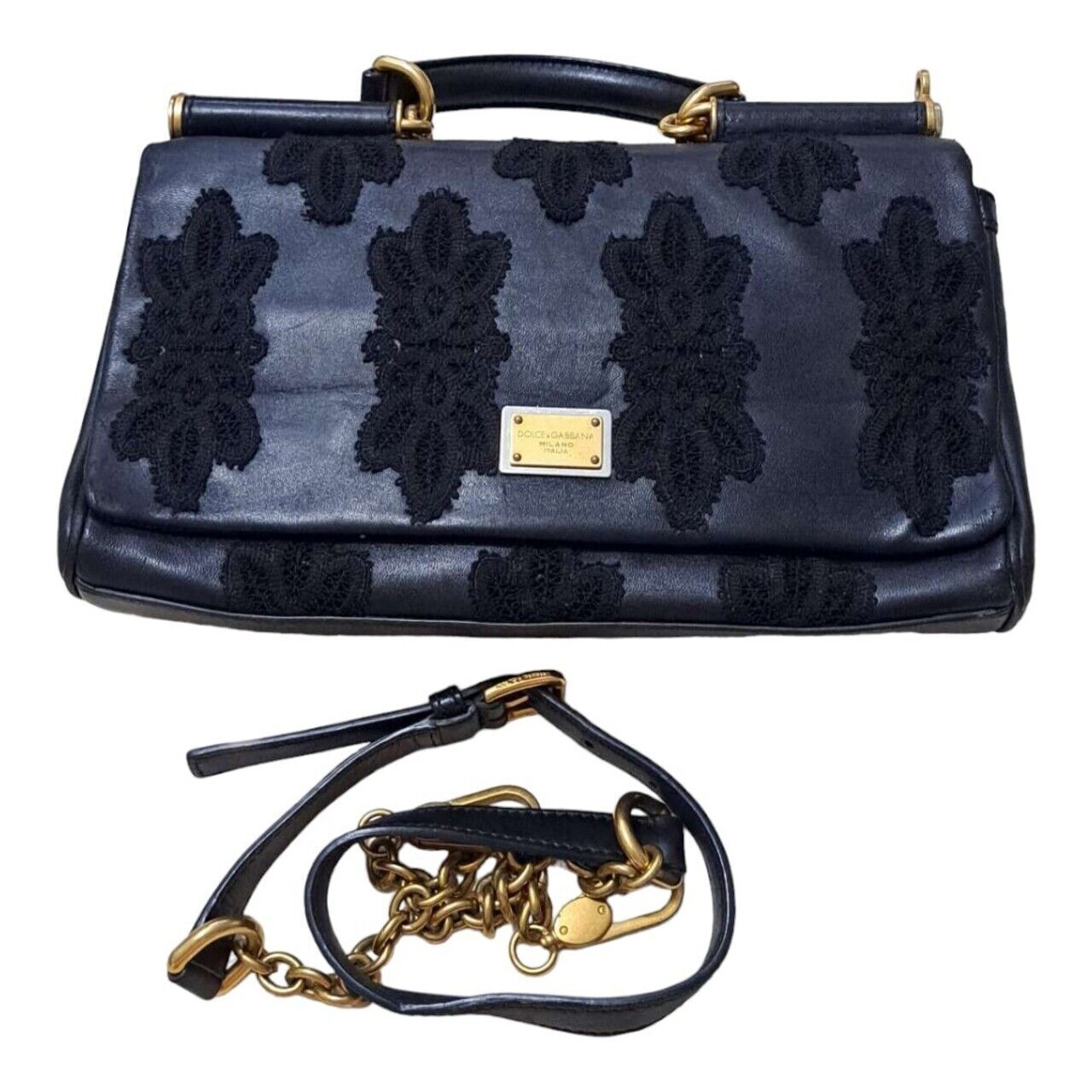Dolce & Gabbana Ms Sicily leather and lace Sling Bag