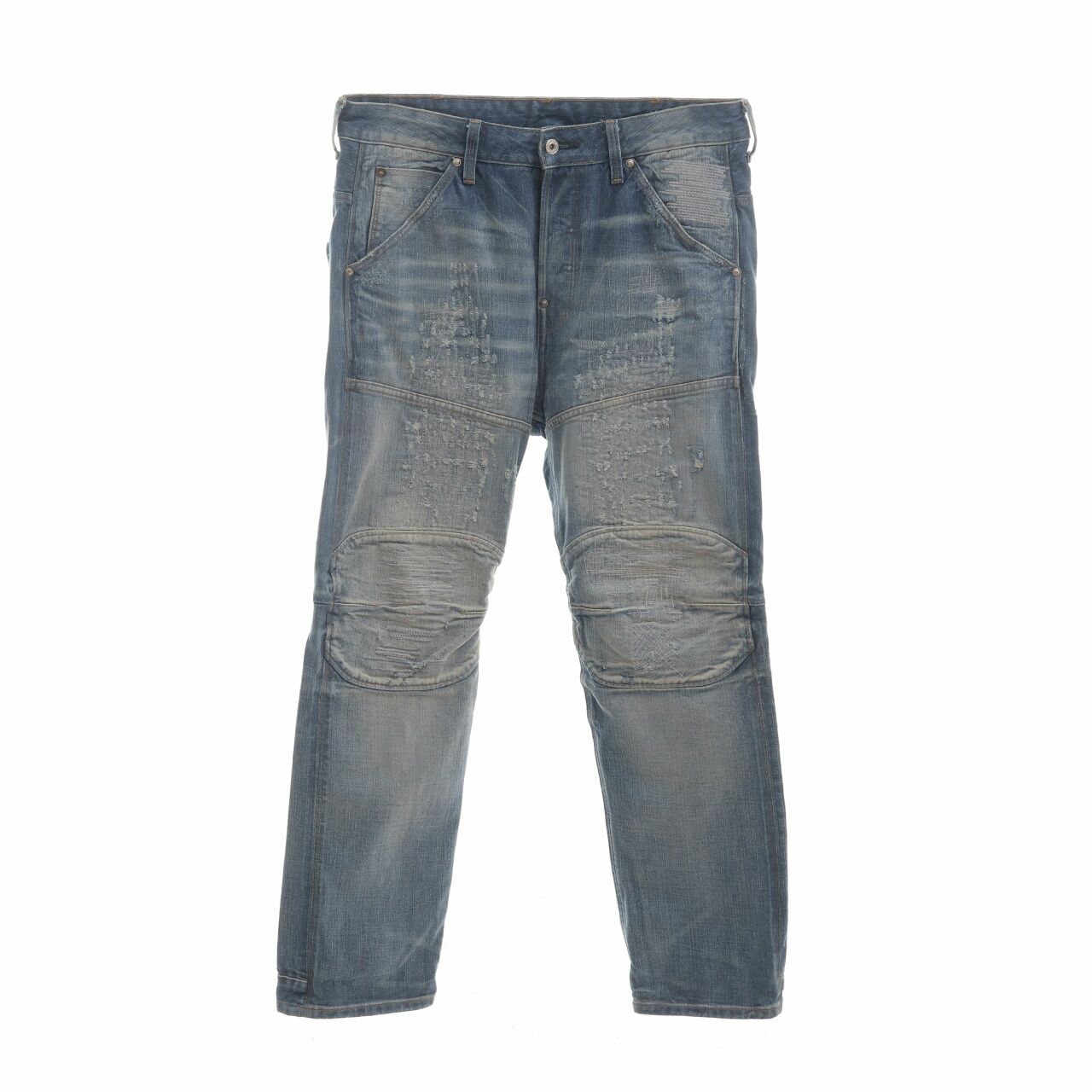 G Star Raw Blue Washed Denim Ripped Long Pants