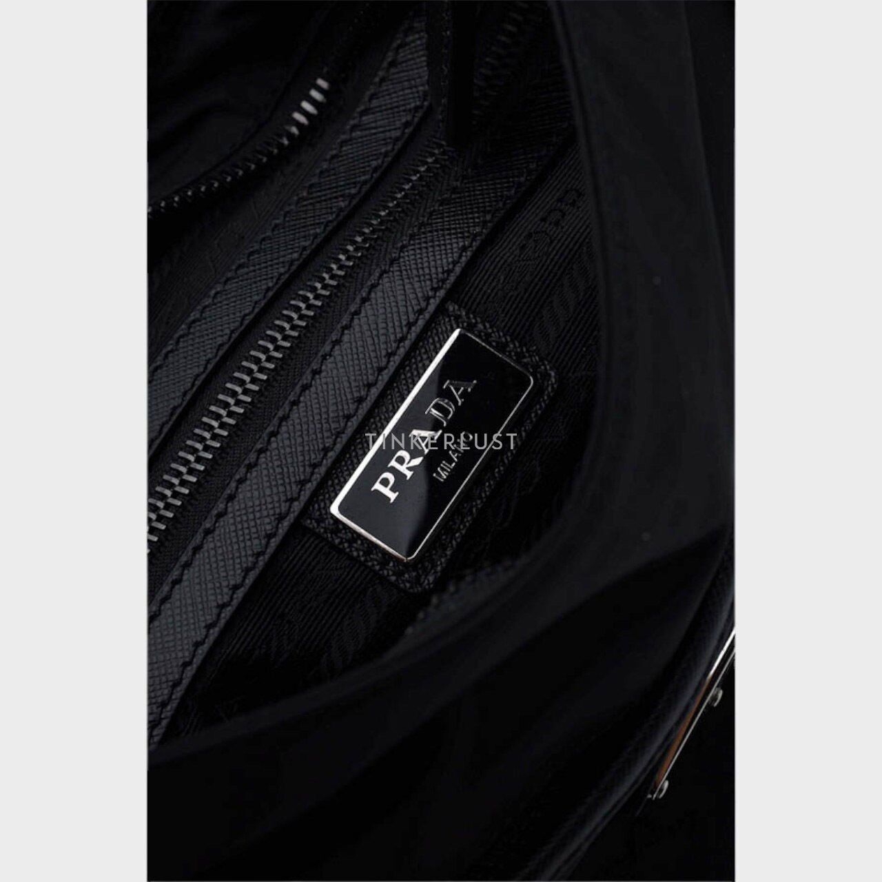 Prada Triangle Logo Slim Messenger Bag in Black Re-Nylon x Saffiano Leather Sling Bag