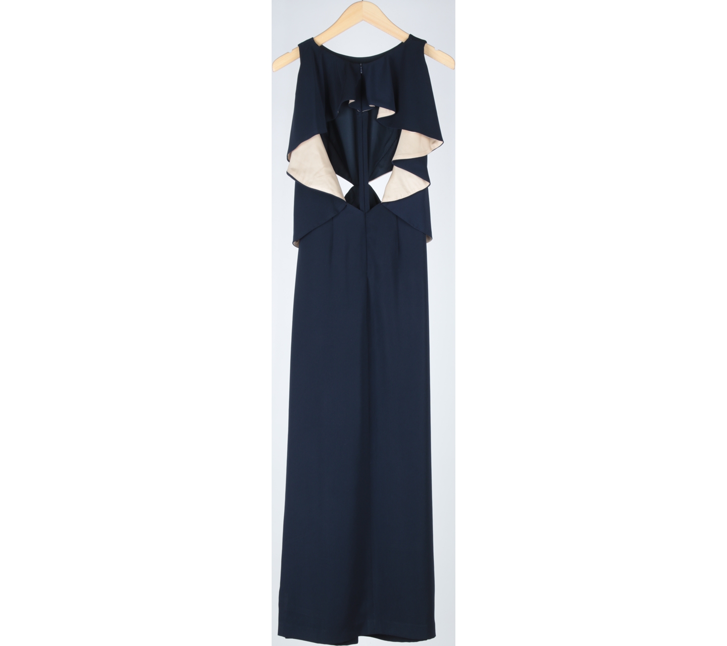 Amanda Rahardjo Dark Blue And Cream Backless Cut Out Slit Long Dress