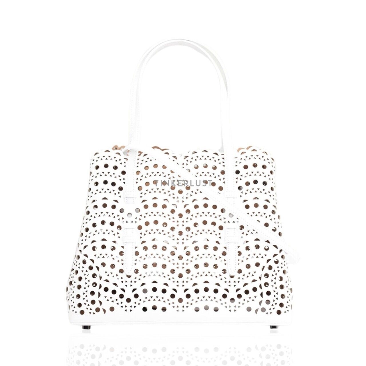 Alaia Mina 25 Lasered Handbag in White with Inner Pouch Satchel