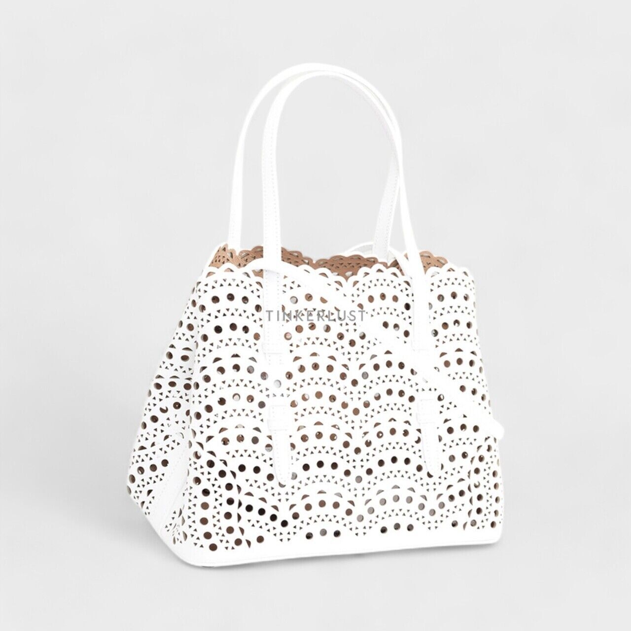 Alaia Mina 25 Lasered Handbag in White with Inner Pouch Satchel