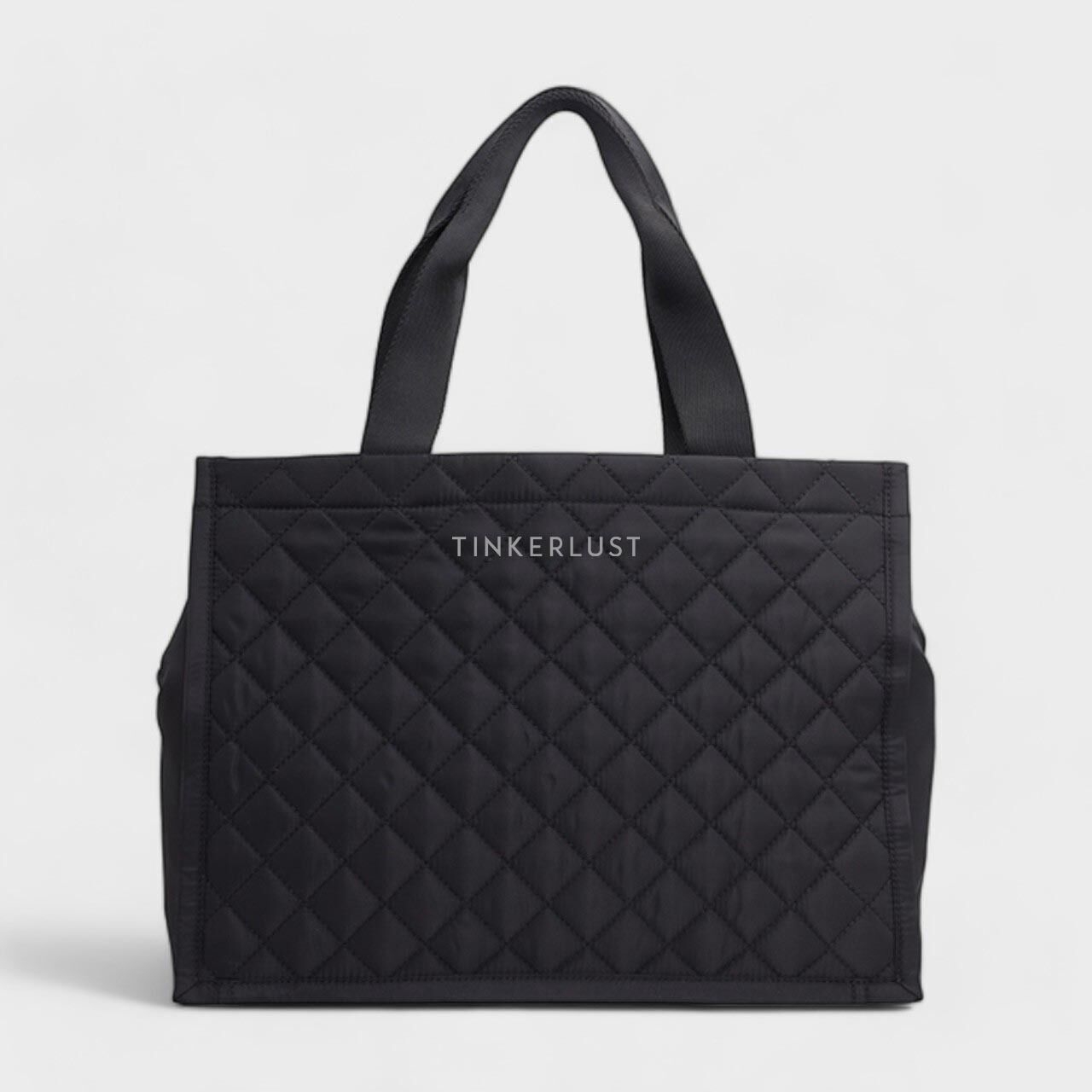 Moschino Crystal Embellished Logo Padded Tote Bag in Black Quilted
