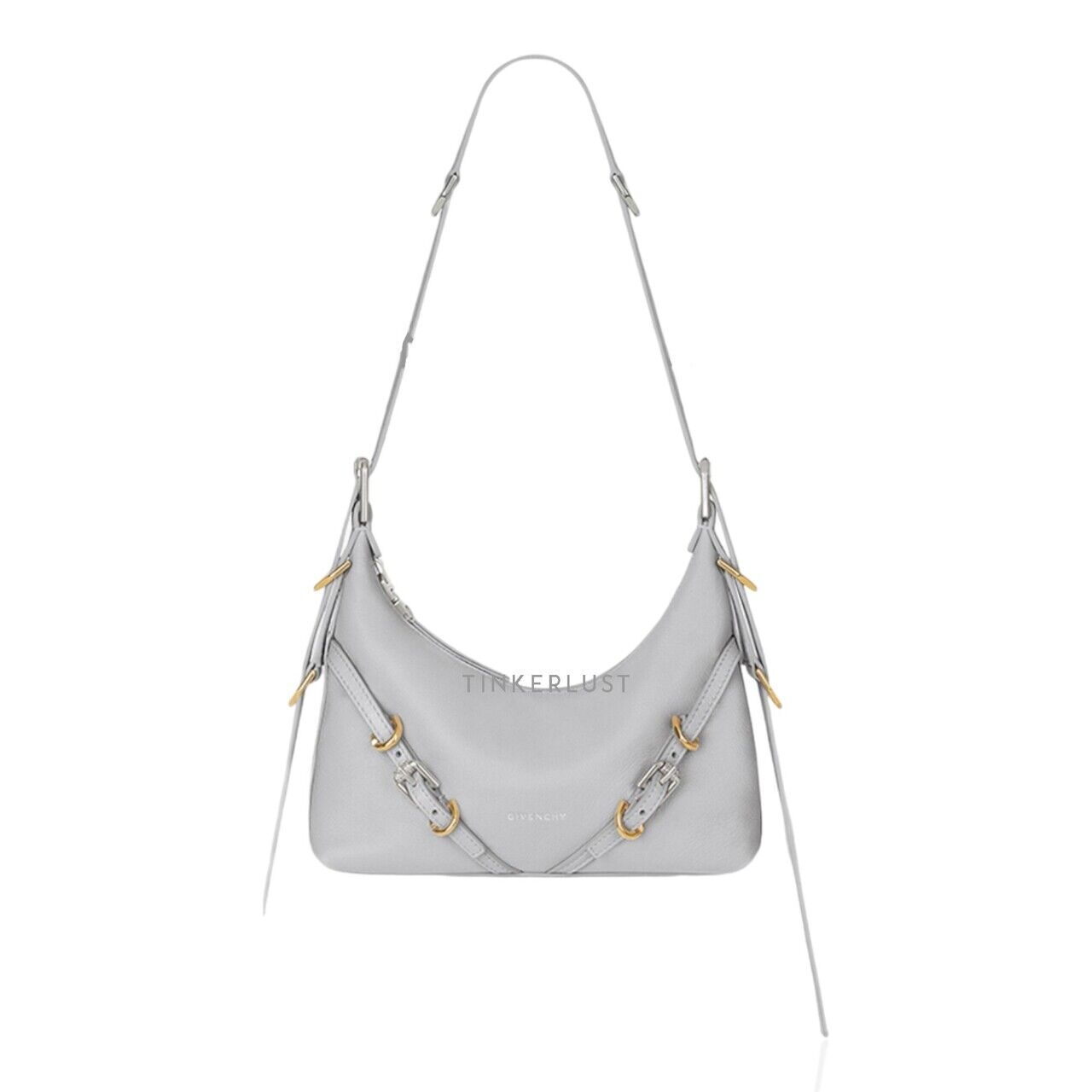 Givency Mini Voyou in Light Grey Tumbled Calfskin Leather Crossbody Bag