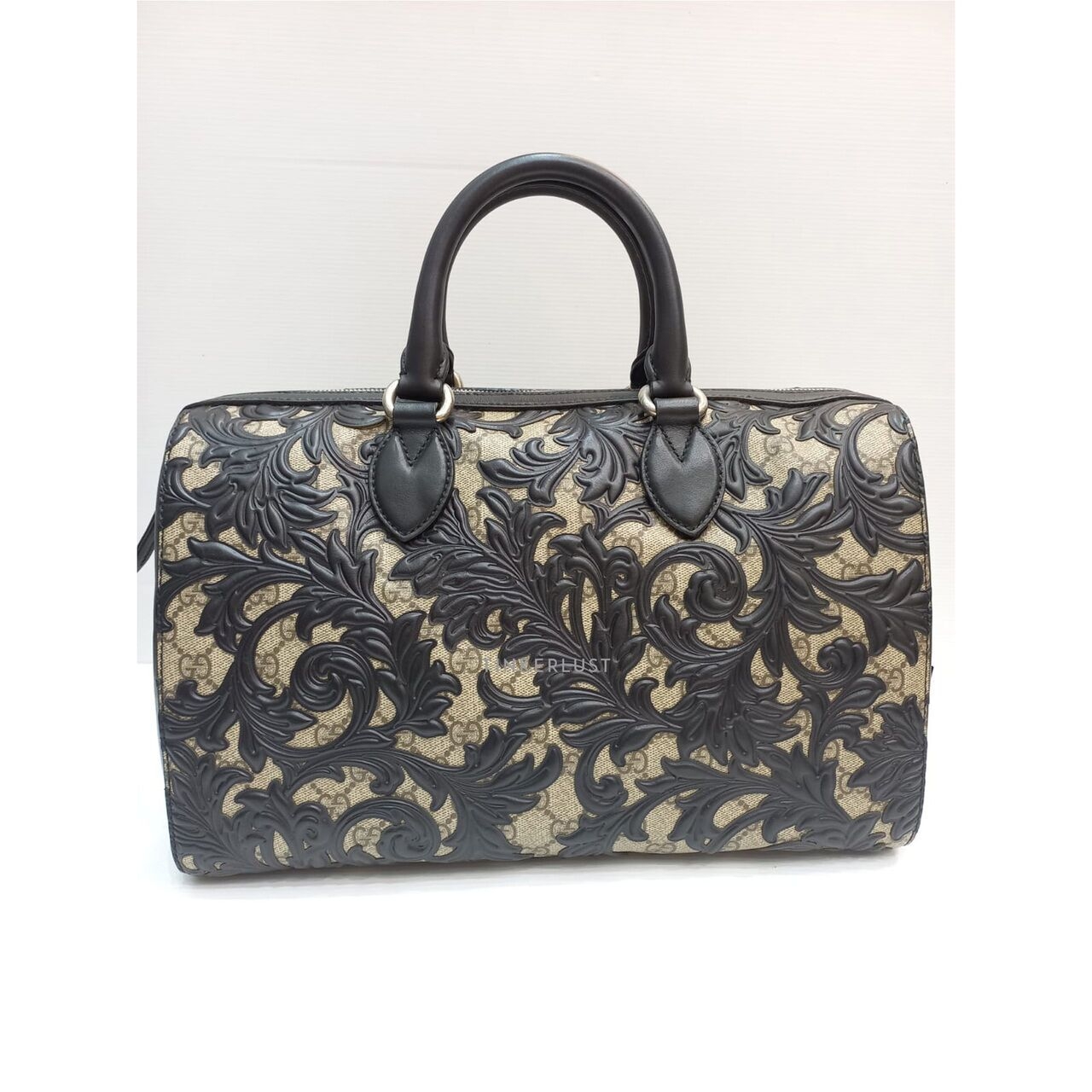 Gucci Black/Beige GG Supreme Canvas and Leather Medium Arabesque Boston Bag Satchel