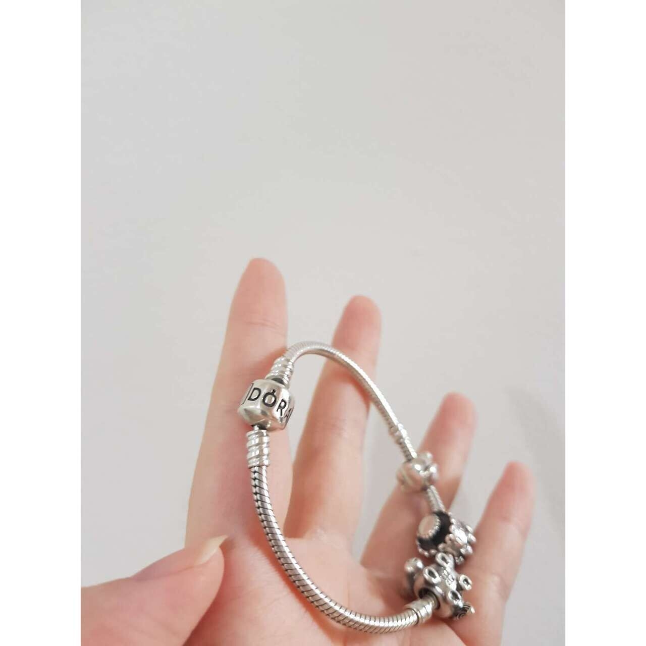 Pandora Moments Snake Chain Bracelet with 3 Charms (Horse, Birthday, Rabbit)