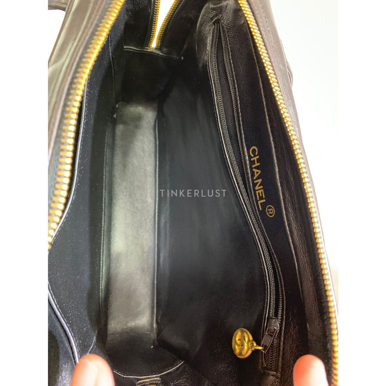 Chanel Vintage Quilted Zip Lambskin GHW Shoulder Bag 