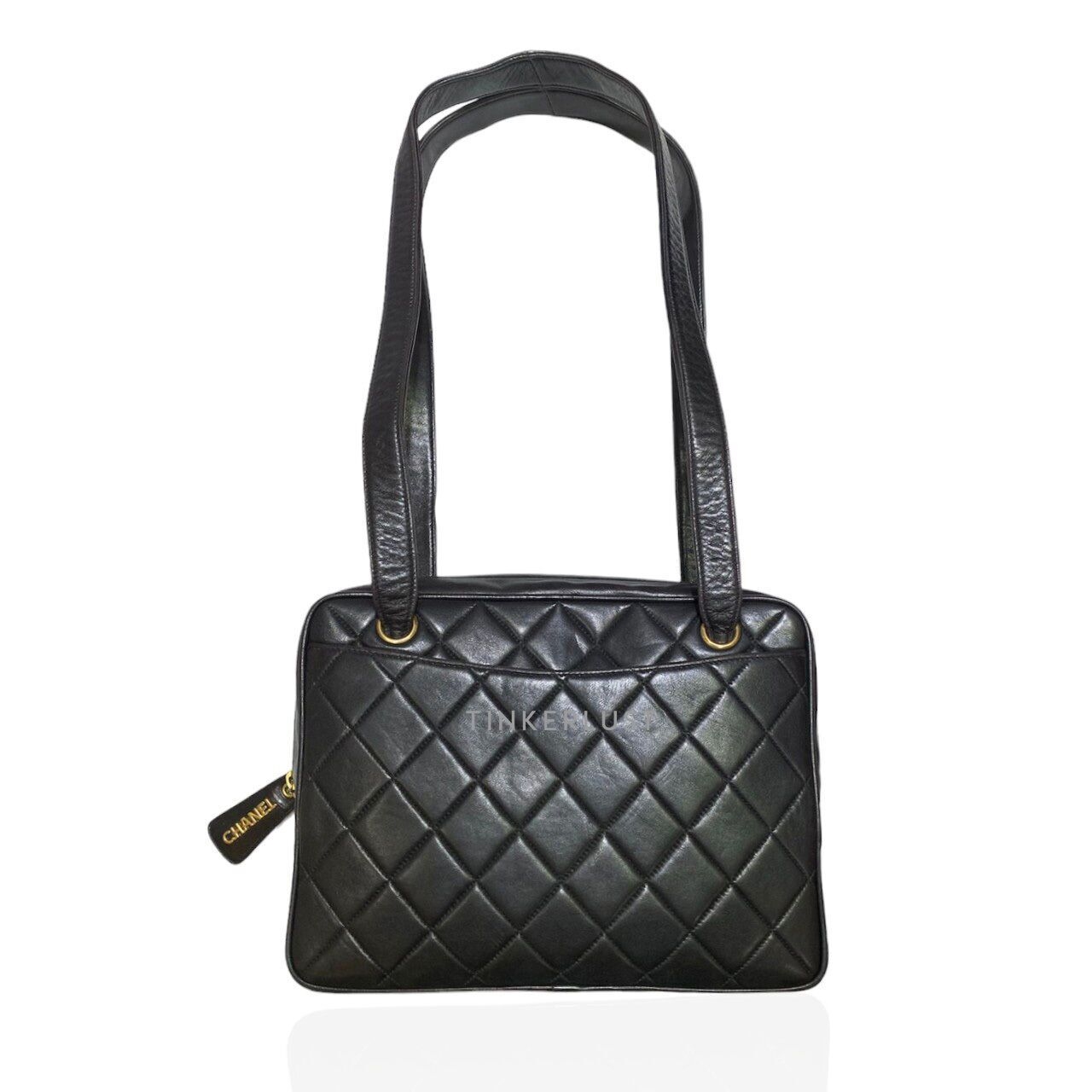 Chanel Vintage Quilted Zip Lambskin GHW Shoulder Bag 