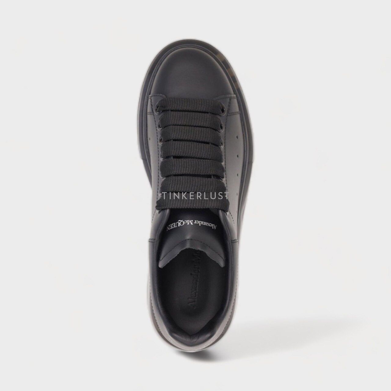 ALEXANDER MCQUEEN Women Transparent Oversized Lace-up Sneakers in All Black Smooth Leather