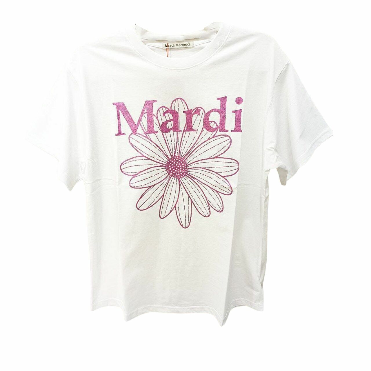 Mardi Mercredi Tshirt in White & Pink Glitter