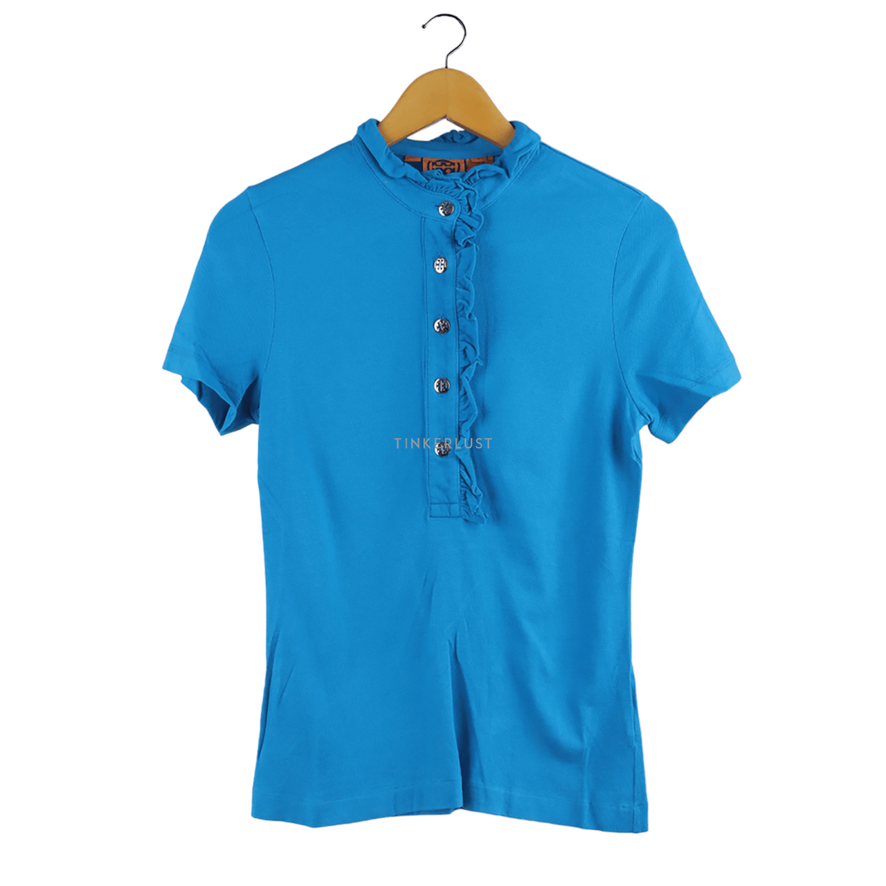 Tory Burch Ruffle Blue Polo Shirt