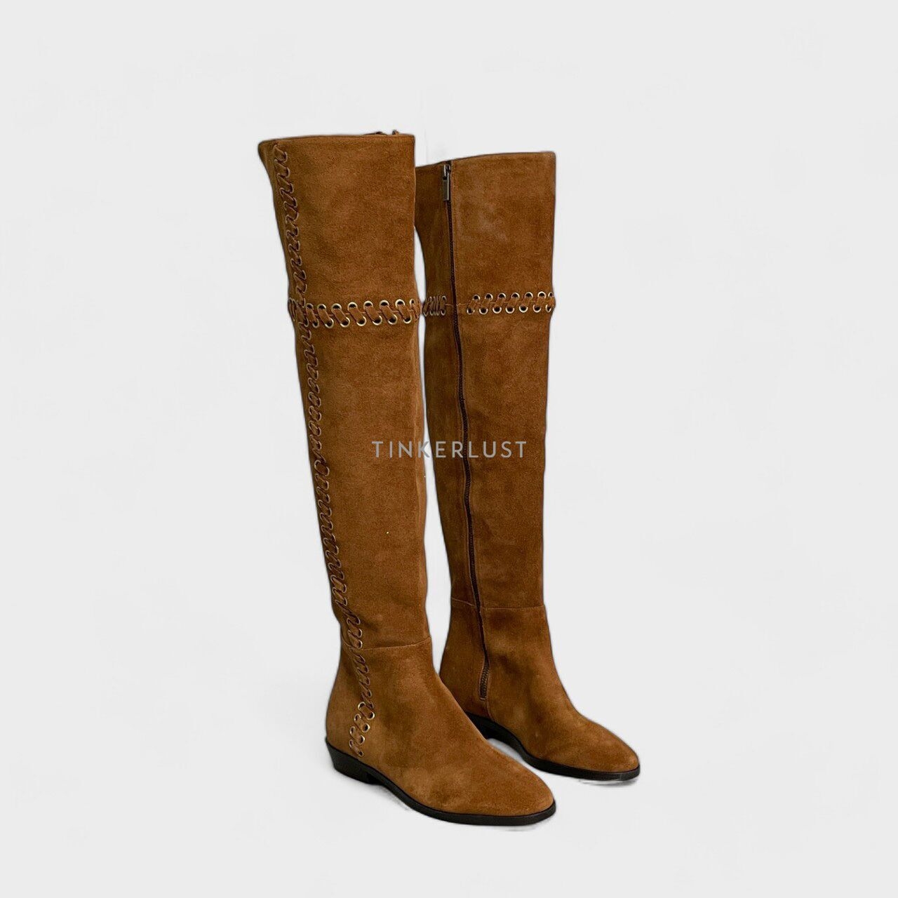 Michael Kors Brown Eyelet Lace Over The Knee Boots
