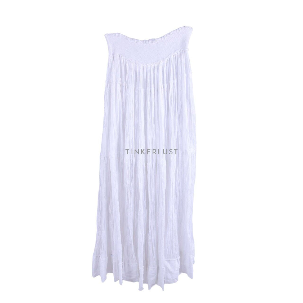 Biasa Jaellene Elasticated Crinkle White Cotton Maxi Skirt