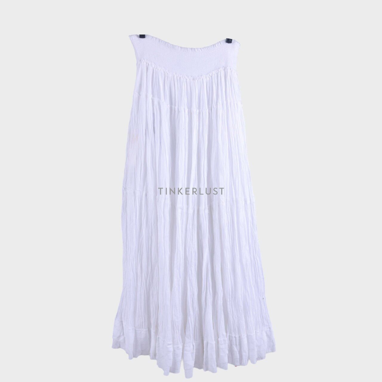 Biasa Jaellene Elasticated Crinkle White Cotton Maxi Skirt