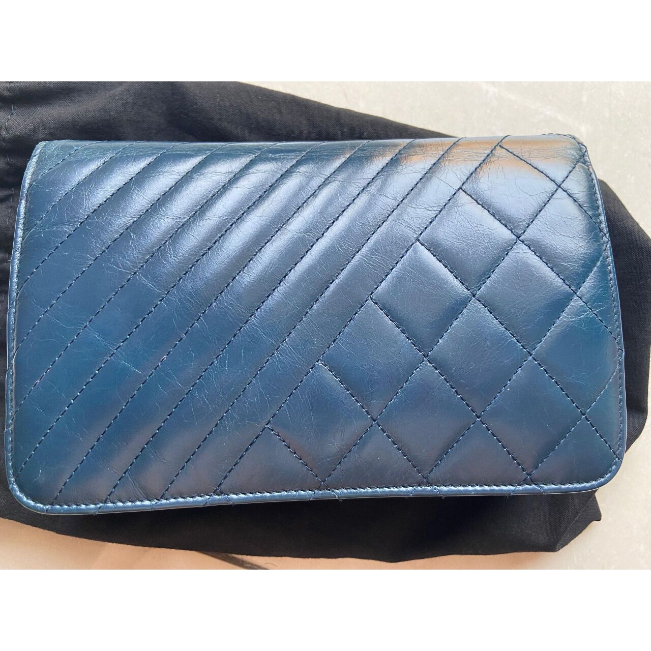 Chanel Quilted Coco Boy Wallet On Chain WOC Blue Sling Bag