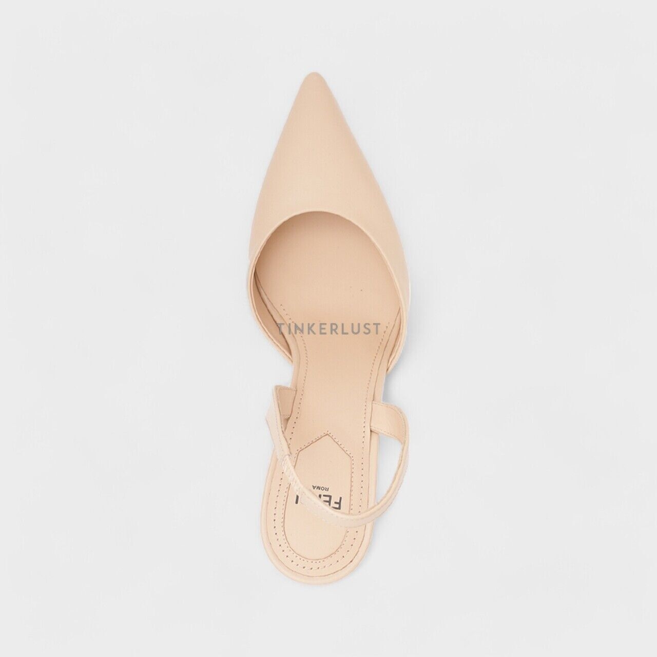 Fendi Women First Slingback Pumps 95mm in Pale Pink Leather with Diagonal F-Shaped Heels
