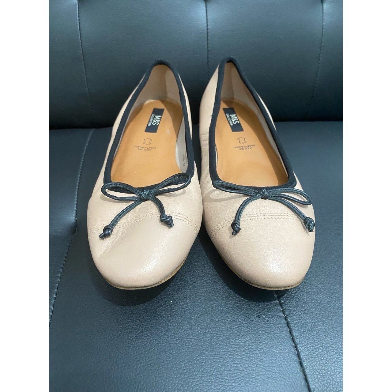 Marks & Spencer leather Bow Beige Flats