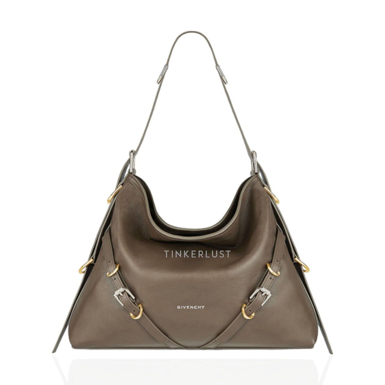 Givenchy Medium Voyou Shoulder Bag in Taupe Tumbled Calfskin Leather