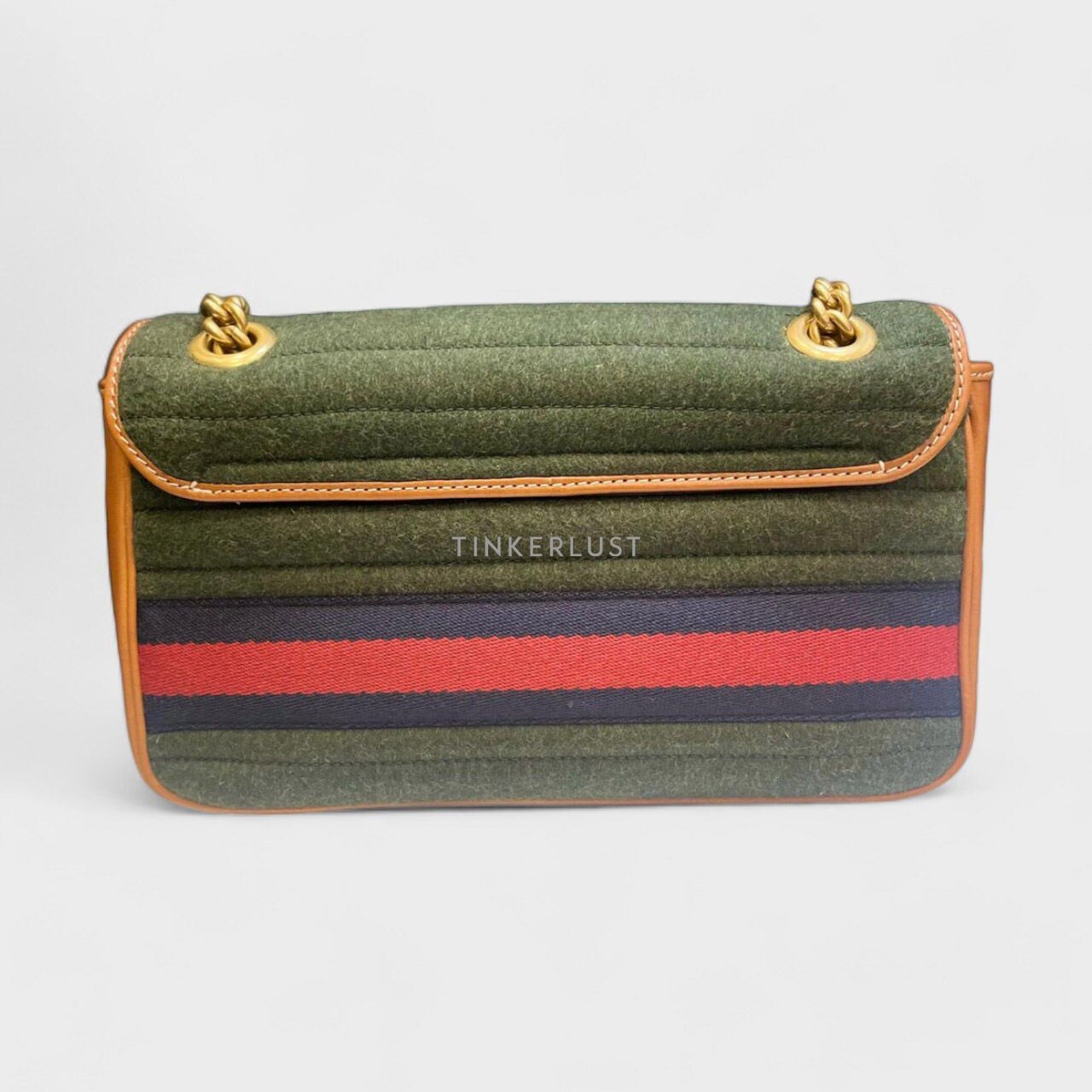 Gucci GG Marmont Navy Multi Striped Wool & Leather Shoulder Bag
