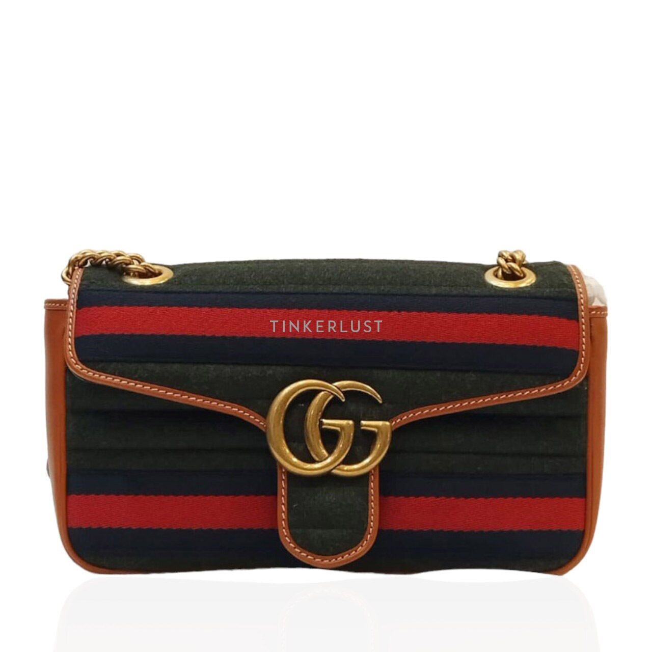 Gucci GG Marmont Navy Multi Striped Wool & Leather Shoulder Bag