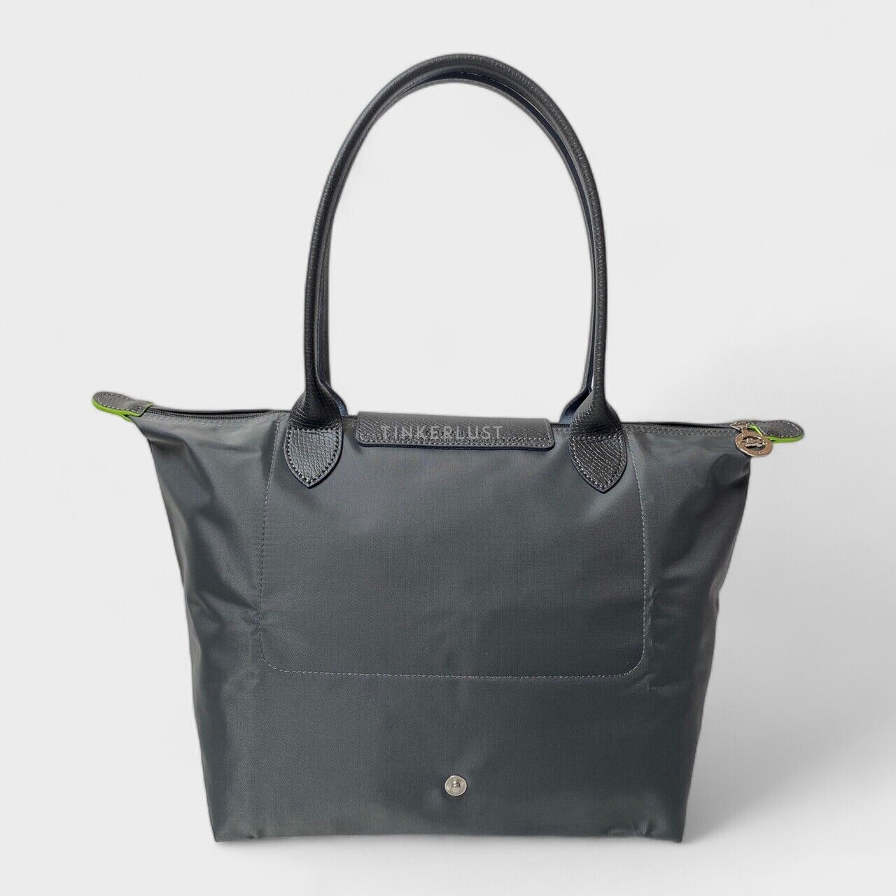 Longchamp Le Pliage Green Small Long Handle Graphite Tote Bag