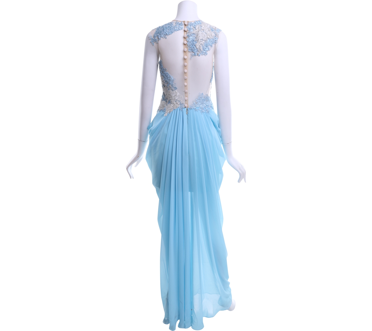 Bernarosa Blue And Cream Lace Long Dress