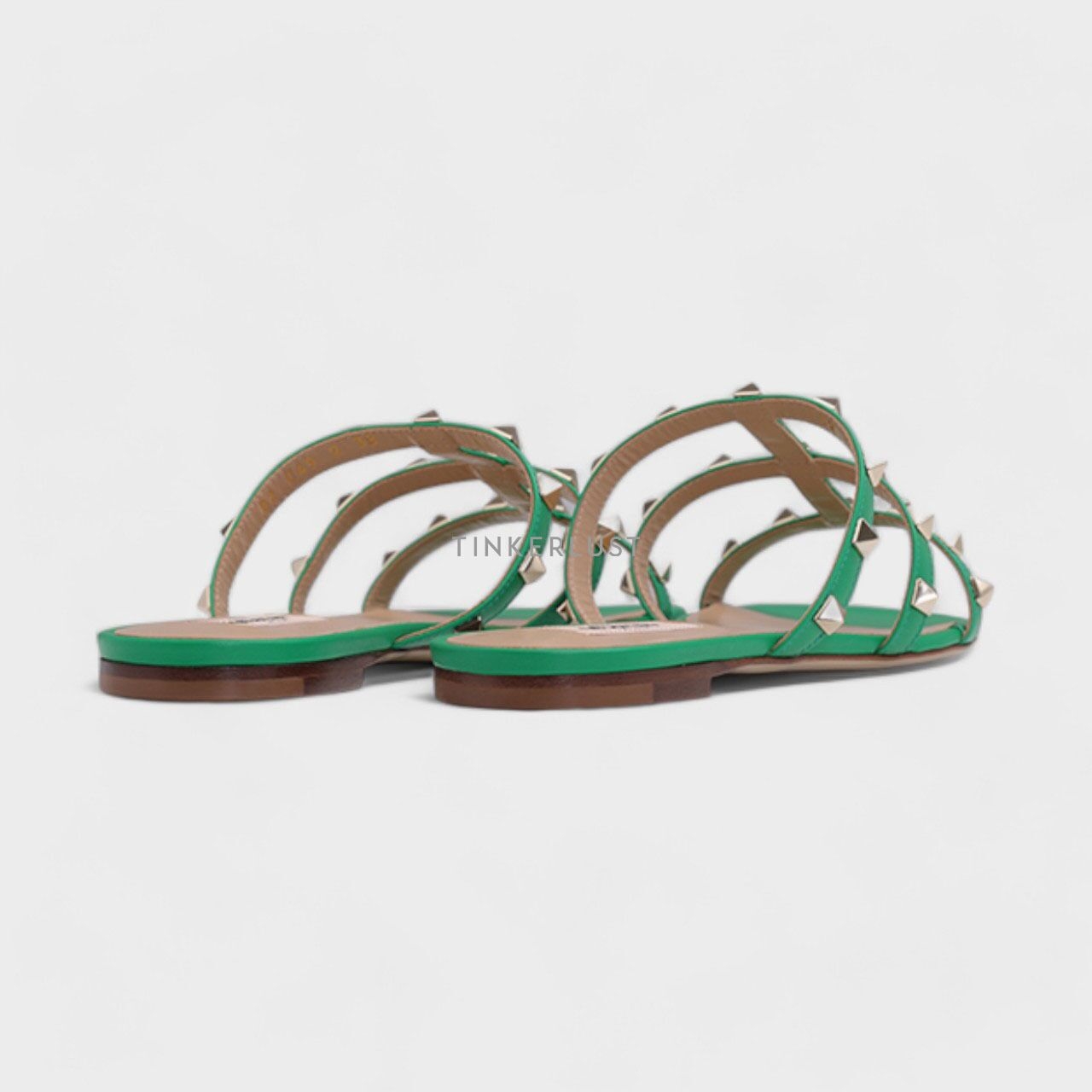 Valentino Garavani Rockstud Green Strappy Slides Sandals