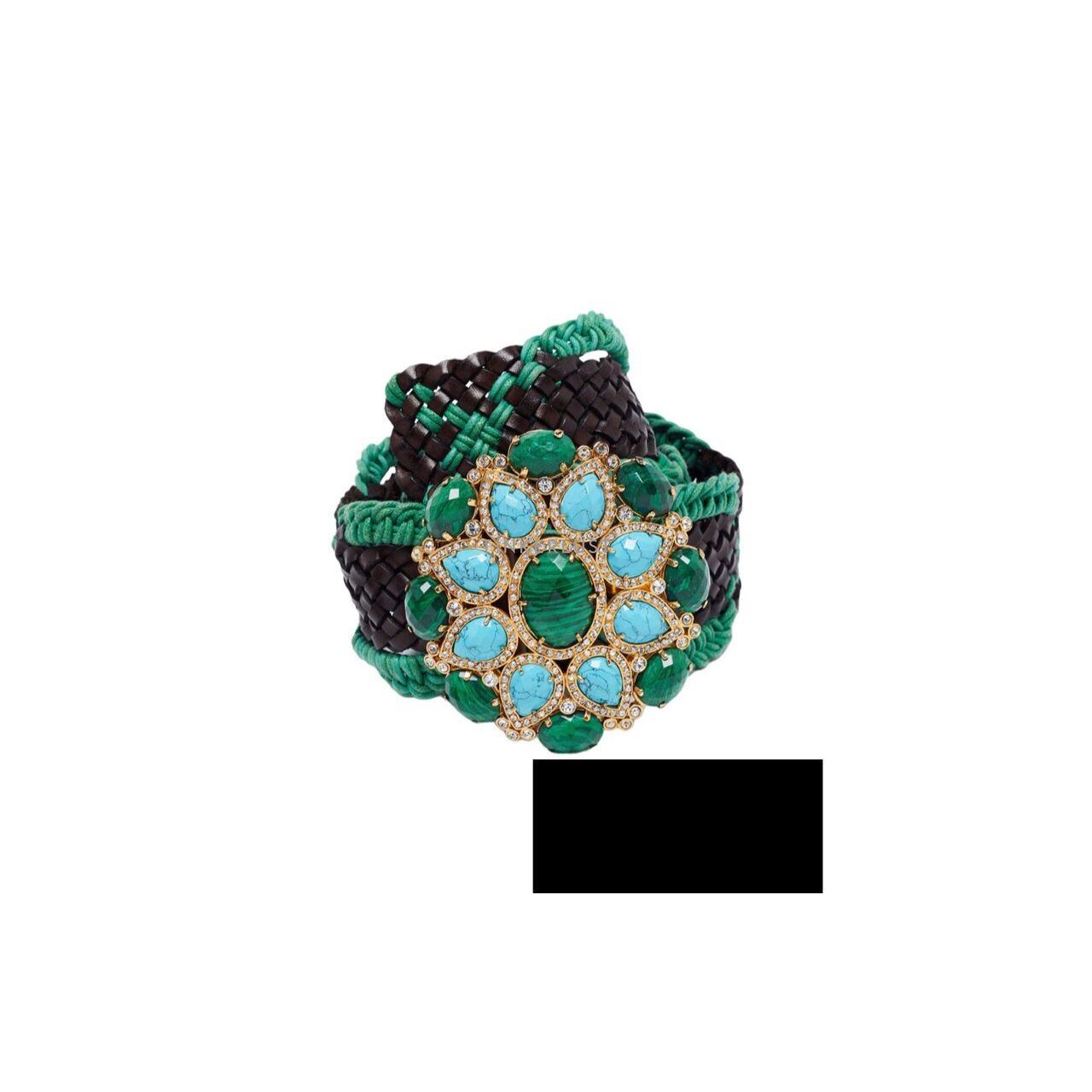 Roberto Cavalli Green Braided Fabric Embellished Belt