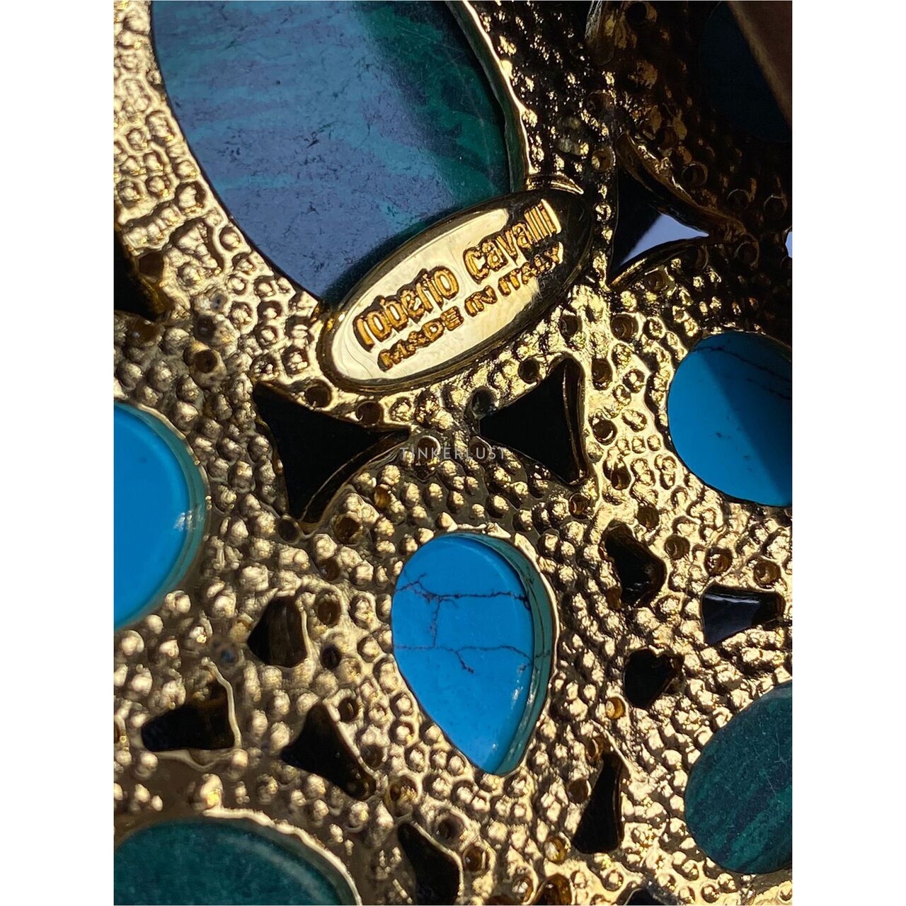 Roberto Cavalli Green Braided Fabric Embellished Belt