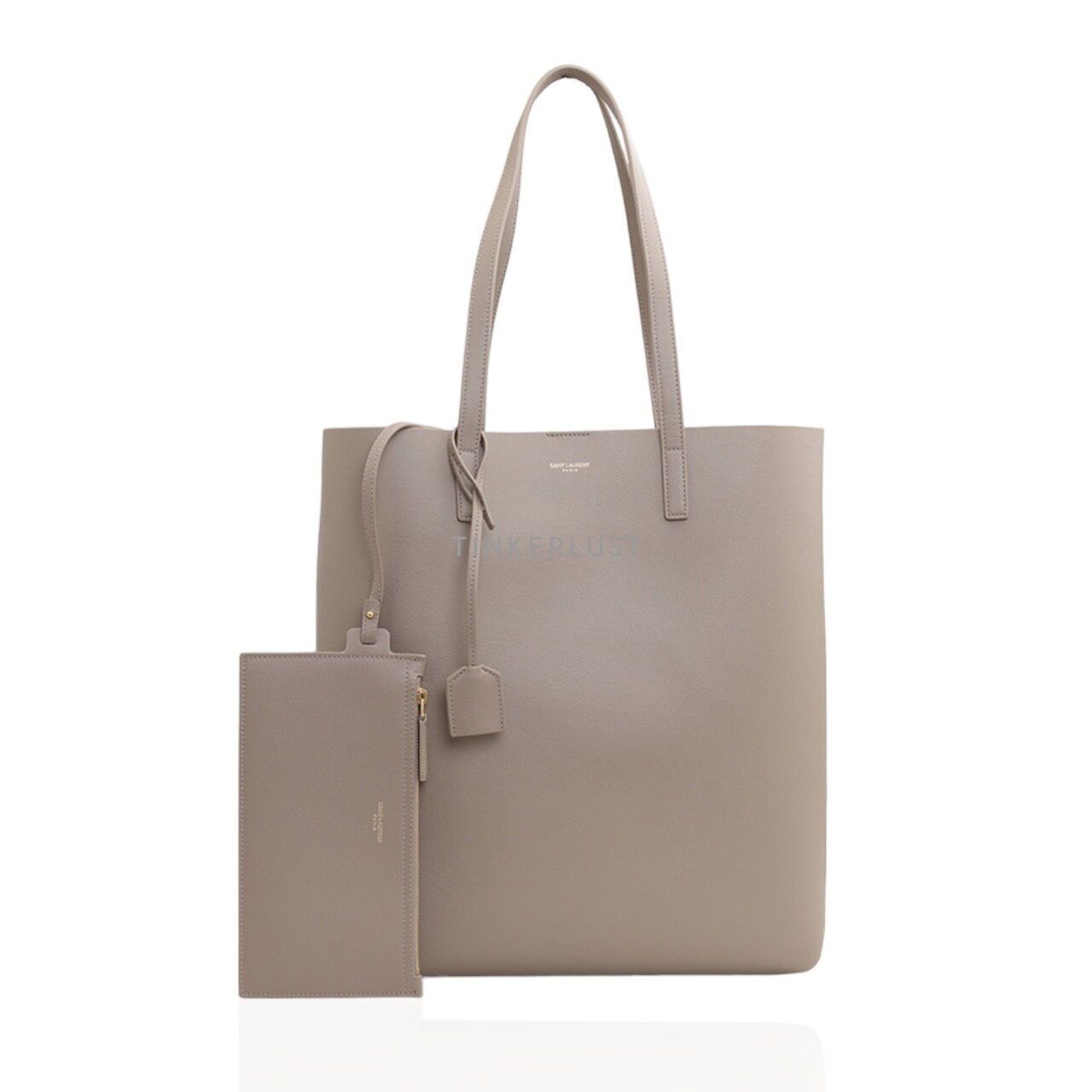 Saint Laurent Unstructured Vertical in Greyish Brown Leather with Pouch Tote Bag