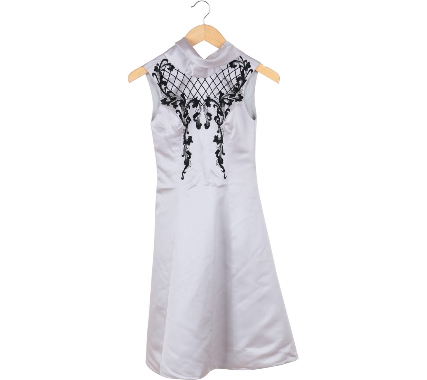Harve Emme Silver High Collar Backless Midi Dress