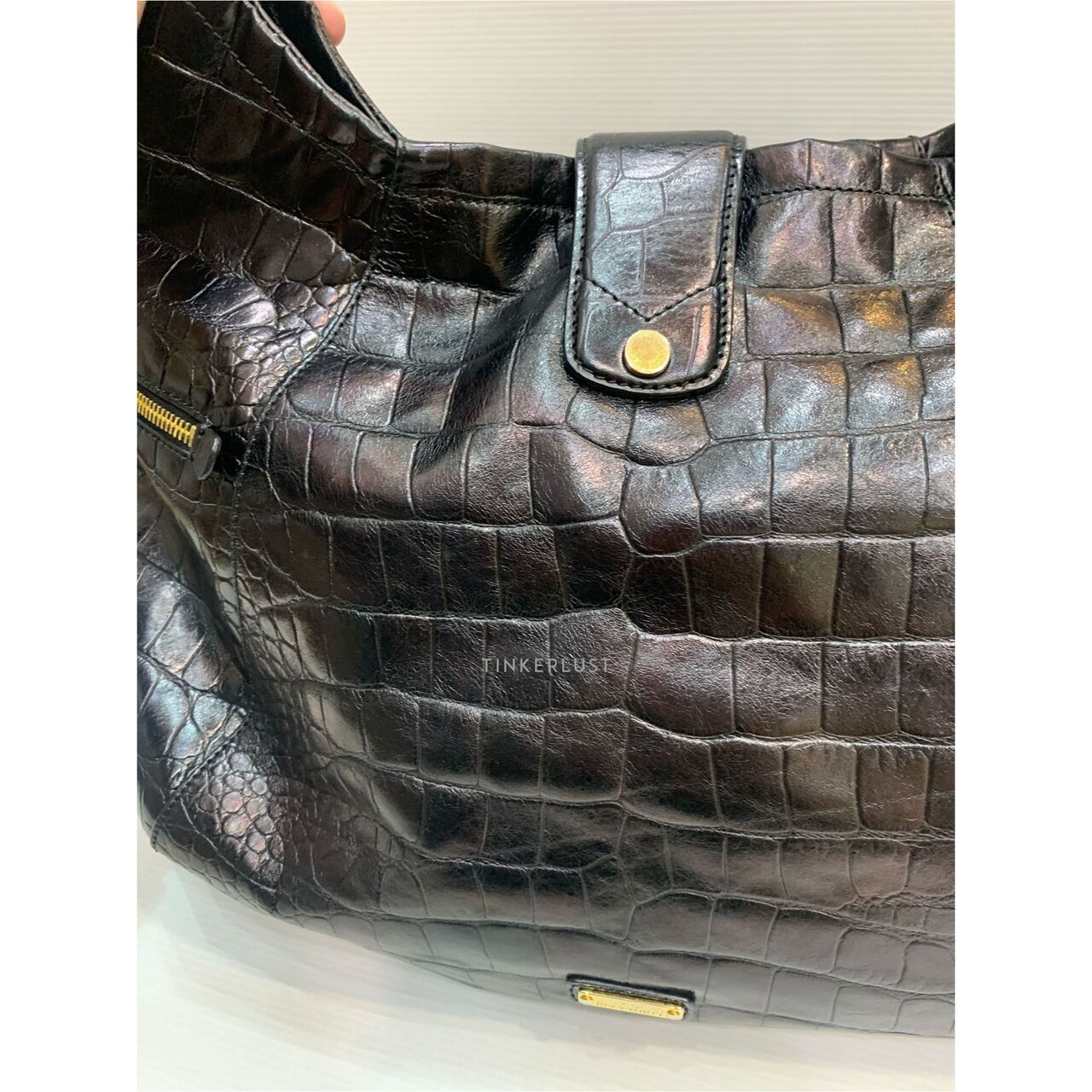Moschino Hobo Croco Embossed Black GHW Shoulder Bag