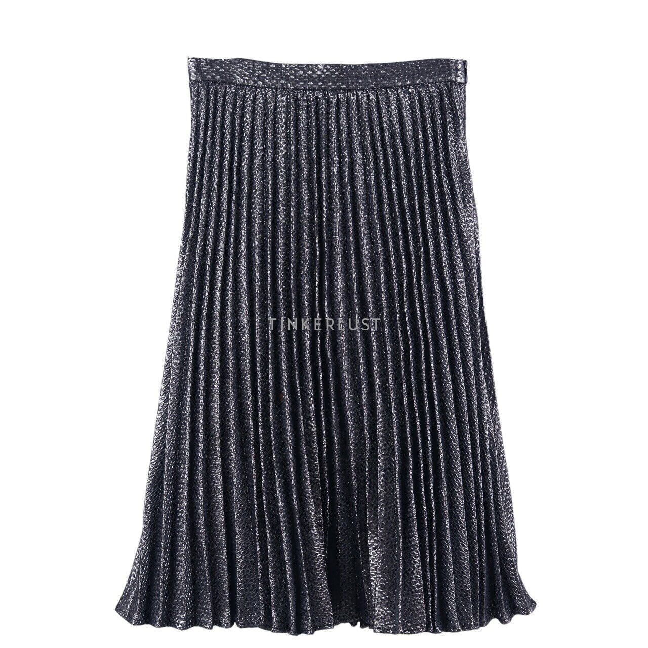 bYSI Grey Metallic Pleated Midi Skirt