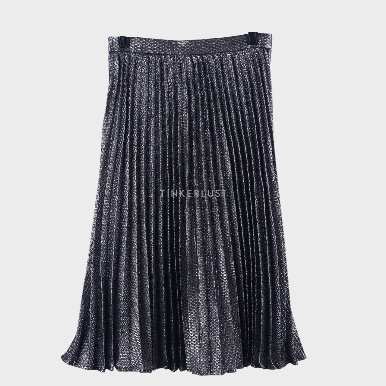 bYSI Grey Metallic Pleated Midi Skirt