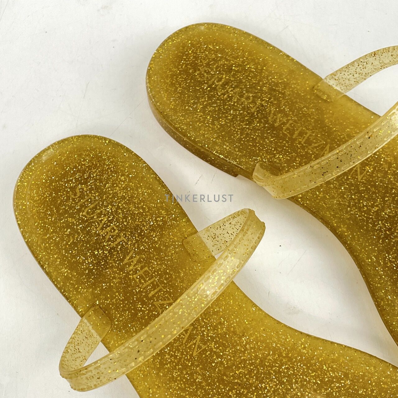 Stuart Weitzman Gold Glitter Sawyer Jelly Pool Slides  Sandals
