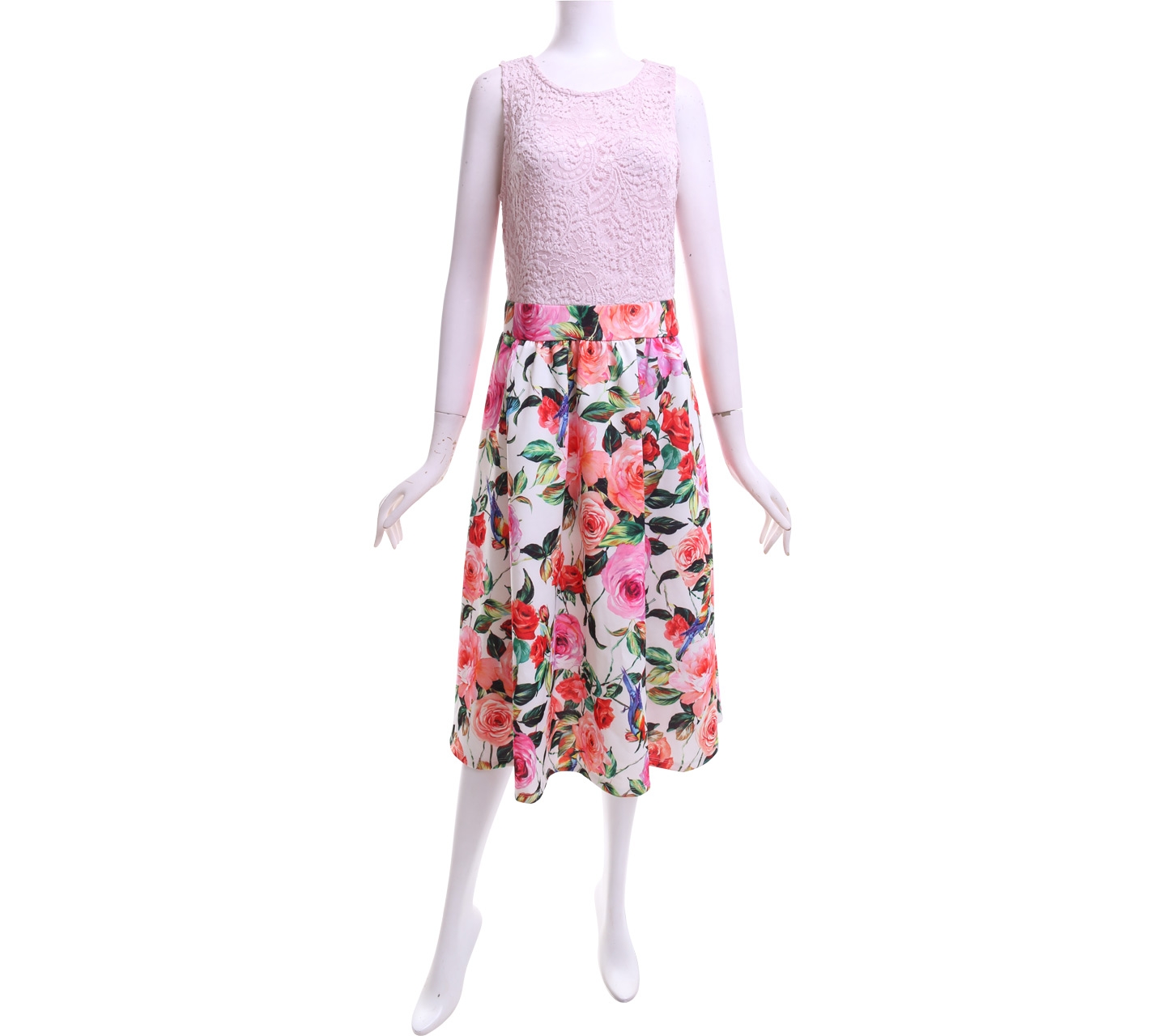Alexia Admor Pink & Multicolor Lace Floral Midi Dress