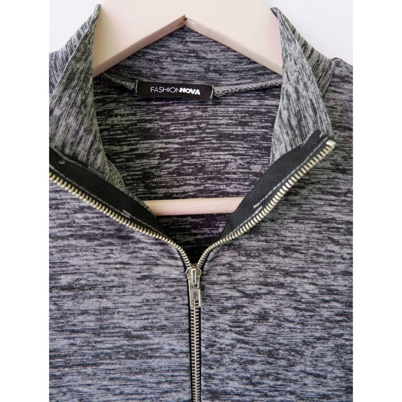 Fashion Nova Grey Zipper Blouse