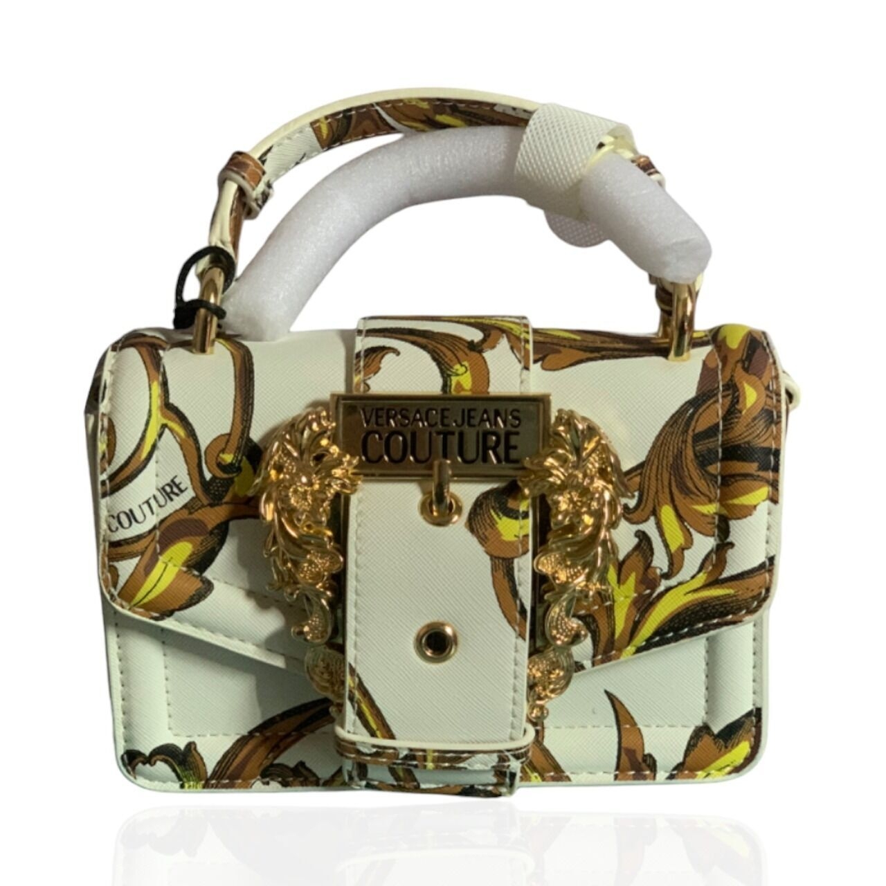 Versace Jeans Couture Buckle Top Handle Off White Sling Bag