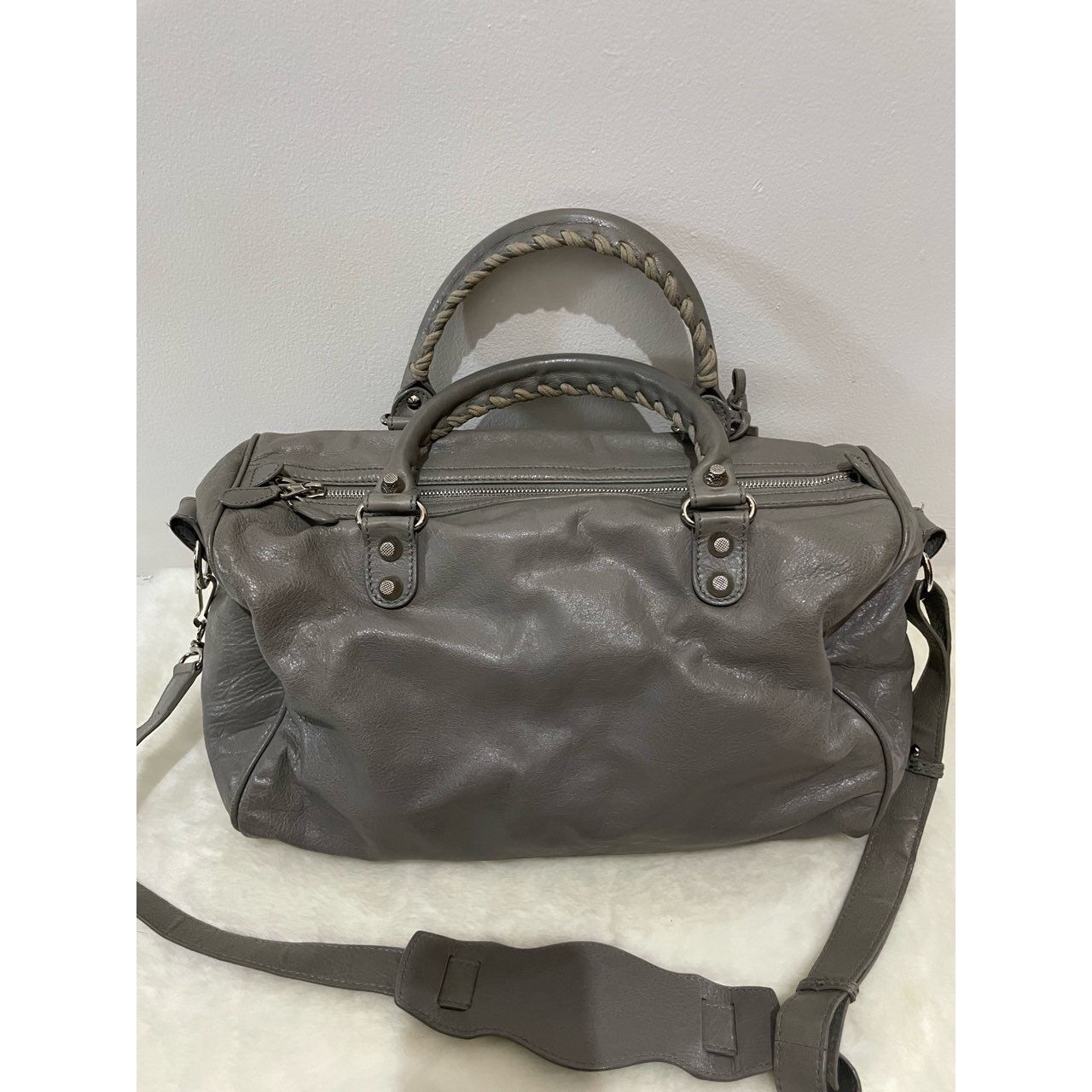 Balenciaga Boston Grey Agneau Giant 12 SHW Handbag