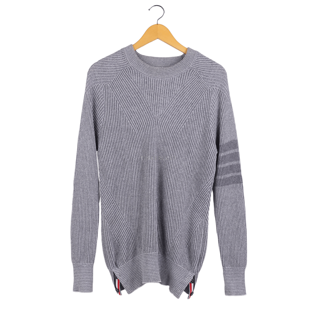 Thom Browne. Grey Knit Stripe Sleeve Sweater