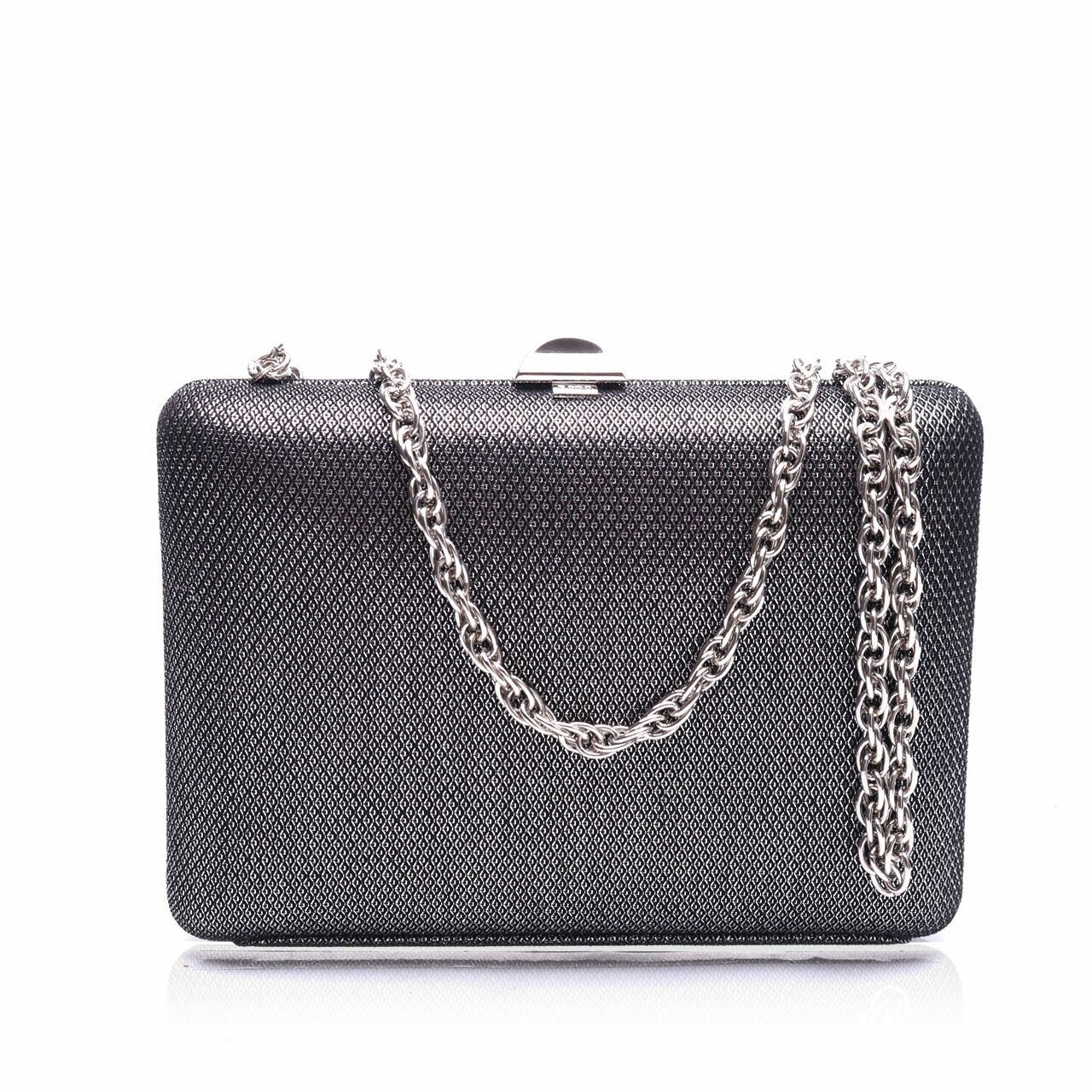 Rodo Fisher Black/Silver Clutch with Chain Strap Sling